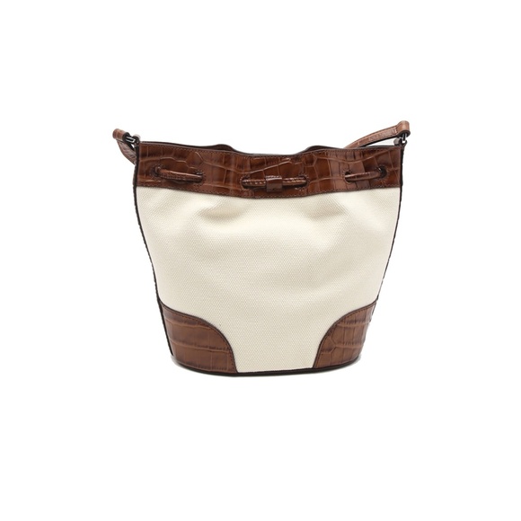 Ralph Lauren Canvas Medium Andie Drawstring Bag with crocodile-embossed leather. - Picture 6 of 8